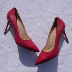 Modern Longchamp red snakeskin pointy toe stiletto heels